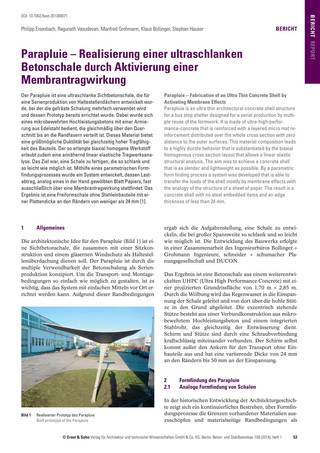 Parapluie – Realisierung einer ultraschlanken Betonschale durch Aktivierung einer Membrantragwirkung, Seite 1